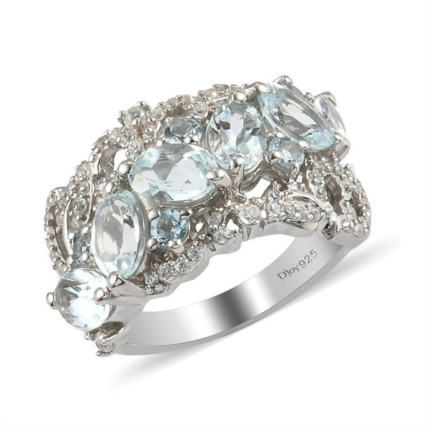 Women Men Aquamarine 925 Silver Ring 1ct Wedding Engagement Ring Size 6-10 